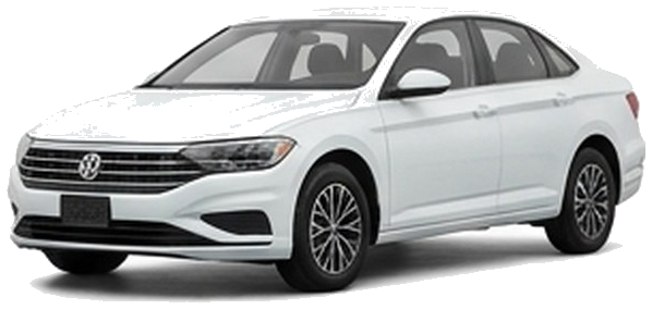 A white compact sedan, shown from the front three-quarter view